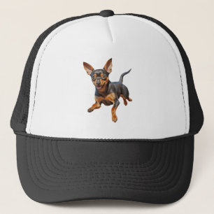 Min pin miniature pinscher minpin puppy dog happy  trucker hat