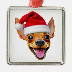 Min Pin Santa Hat Miniature Pinscher Xmas Dog Metal Tree Decoration