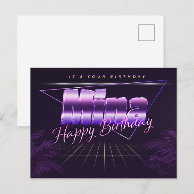 Mina Name First name pura postcard birthday (Front/Back)