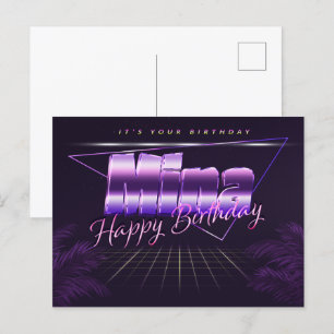 Mina Name Vorname lila Postkarte Geburtstag Postcard