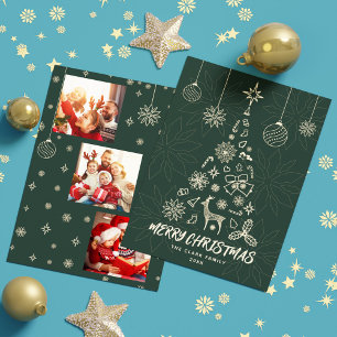 Minamalist Christmas Tree and 3 Photo Collage Holiday Card