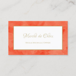 Minamalist Orange Salon Simple Elegant Gold Frame Business Card