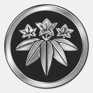 Minamoto Clan Kamon Silver Chrome Classic Round Sticker