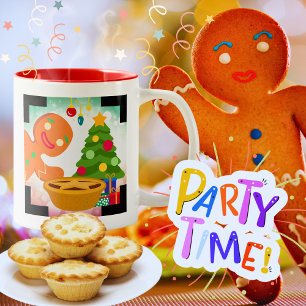 Mince Pie Photobombed by Gingerbread Man Two-Tone Coffee Mug