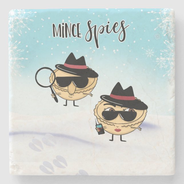 mince spies joke mince pies funny joke christmas stone coaster (Front)