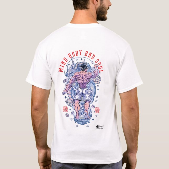 Mind Body and Soul Dragon-Infused White T-Shirt (Back)