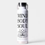 Mind body soul lotus flower vacuum insulated cool water bottle<br><div class="desc">Mind body soul lotus flower vacuum insulated Water Bottle. Hot and cold drink water bottles for sports,  work,  office and more. Cute Birthday or Holiday  gift idea for yoga teacher,  spiritual coach,  zen enthusiast and more. Personalise with your own custom name. Double sided print.</div>