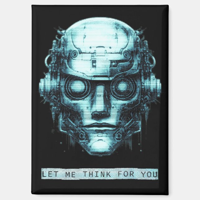 Mind Control Cyberpunk Robot Blue Grunge Magnet (Front)