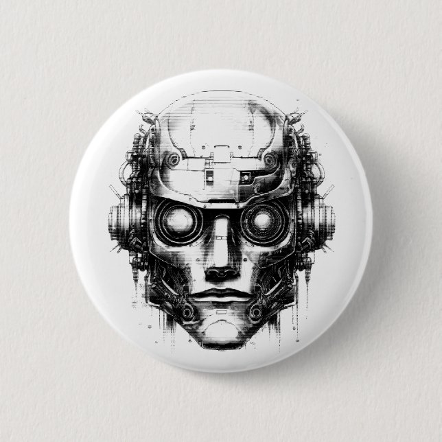 Mind Control Cyberpunk Robot Only Black Print 6 Cm Round Badge (Front)