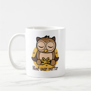 Mind over matter Kawaii funny owl doing yoga brown Coffee Mug