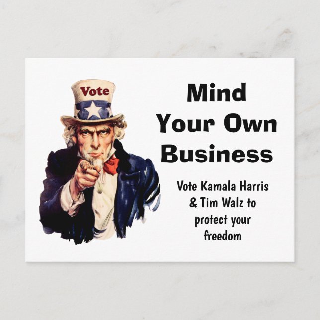 Mind Your Own Business Harris Walz 2024 Postcard (Front)