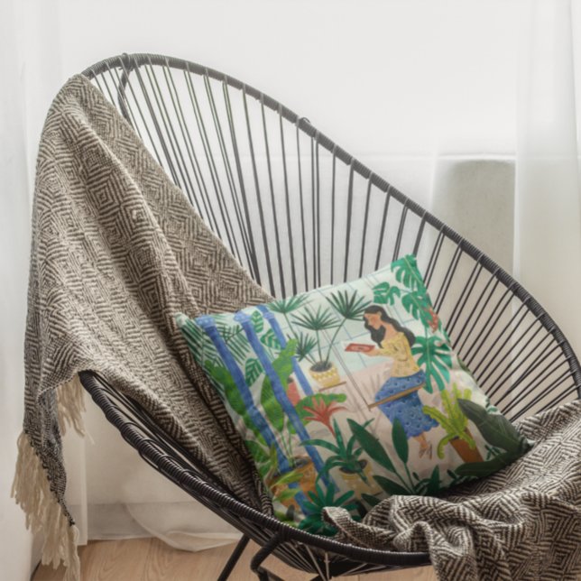 Mindful blue greenhouse plants girl reading  cushion (Creator Uploaded)