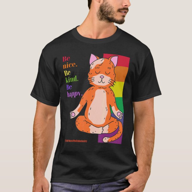 Mindful Meditating Cats Rainbow Loving Kindness Me T-Shirt (Front)