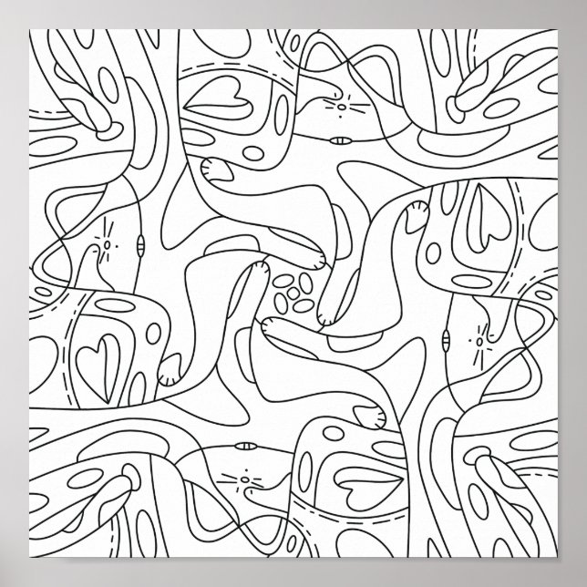 Mindful Summer: Funny Melting Cats Colouring Poste Poster (Front)