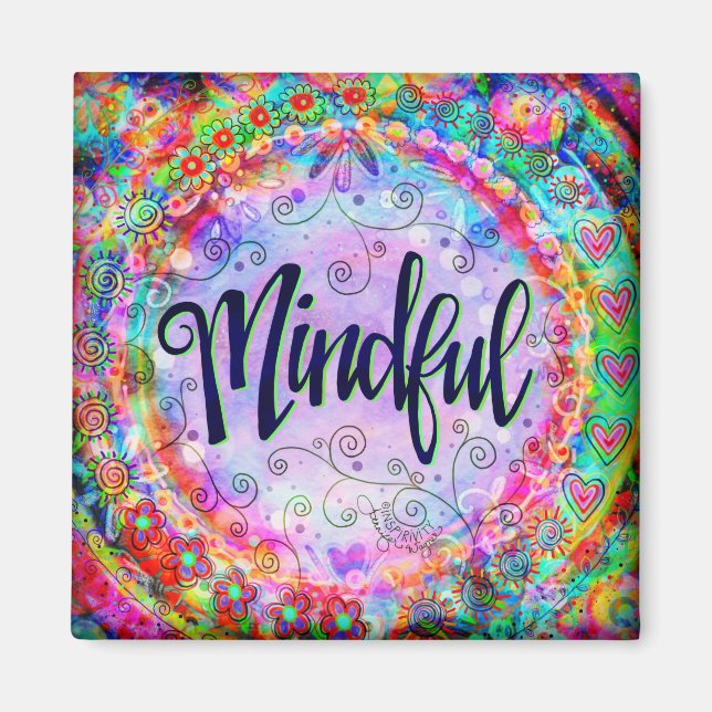 Mindful Whimsical Purple Floral Inspirational Fun Magnet (Front)