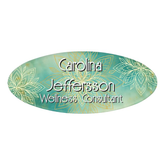 Mindfulness Wellness Consultant Zen  Lotus Teal Name Tag (Front)