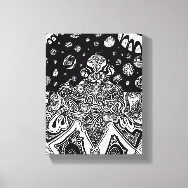 Mindmelt Phrame Black White Linework Canvas Print (Front)