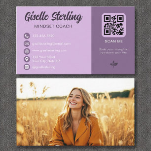 Mindset Coach Lavender Purple QR Code Photo Business Card