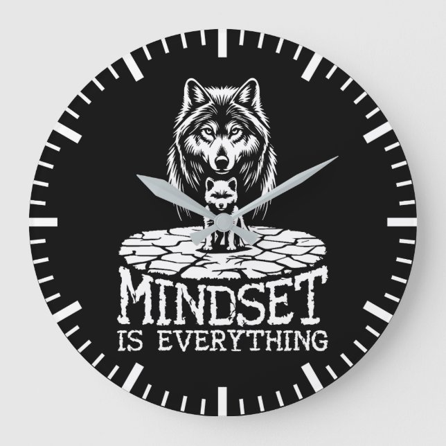 Mindset Is Everything, Wolf - Gym, Hustle, Success Large Clock (Front)