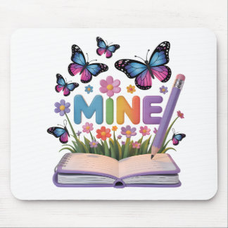 "MINE" Butterfly & Flowers Notebook Design Mouse Pad