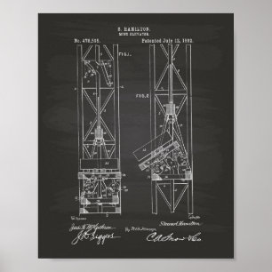 Mine Elevator 1892 Patent Art Chalkboard Poster