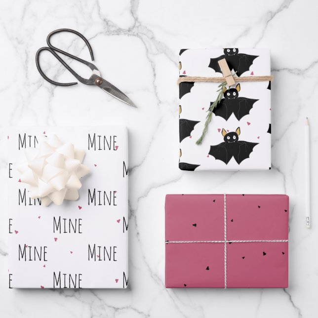 "Mine Mine Mine" Crazy Cute Bat Love  Wrapping Paper Sheet (Front)
