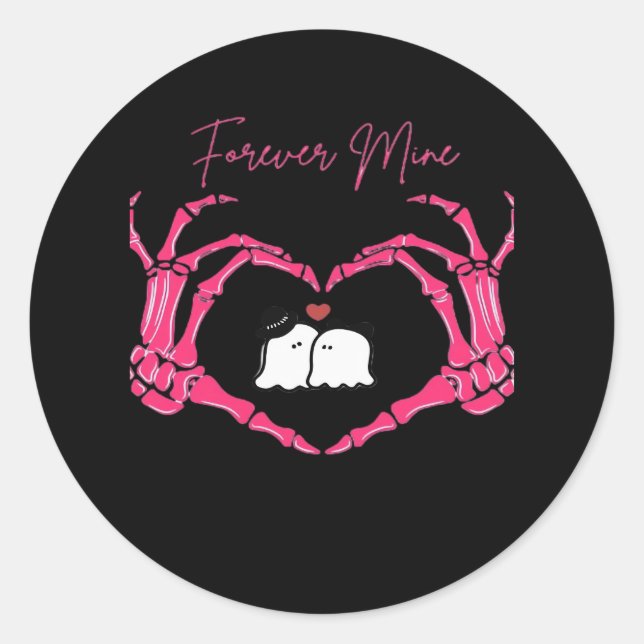 Mine, Valentines Day Classic - Skeleton Hands Hear Round Sticker (Front)
