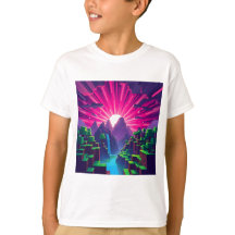 Minecraft Pixelated Sunset Over Blocky Mountains