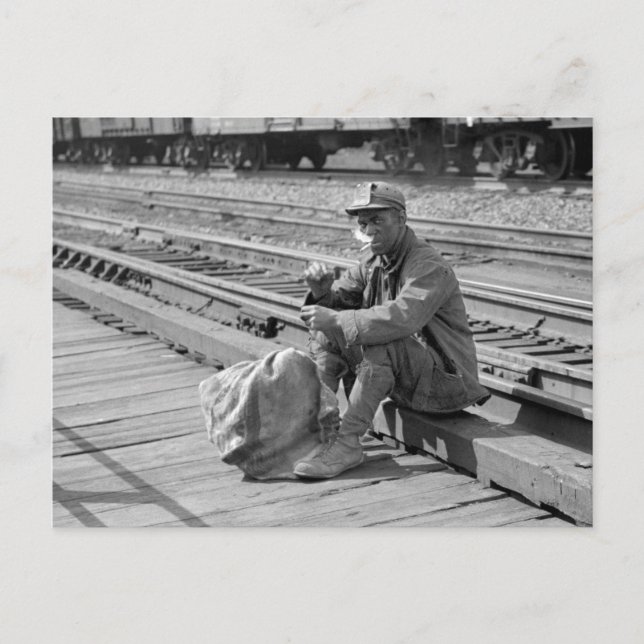 Miner in the Railyards, 1938 Postcard (Front)