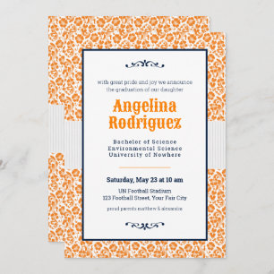 Miner Orange Floral Damask Photo Graduation Invitation