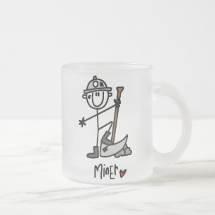 Miner Stick Figure Frosted Glass Coffee Mug