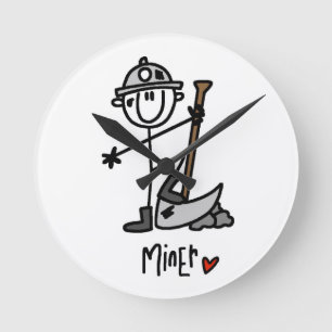 Miner Stick Figure Round Clock