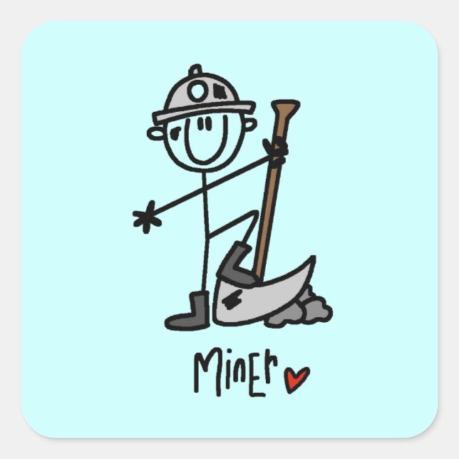 Miner Stick Figure Square Sticker (Front)