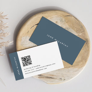Mineral Blue Modern Minimalist QR Code Business Card