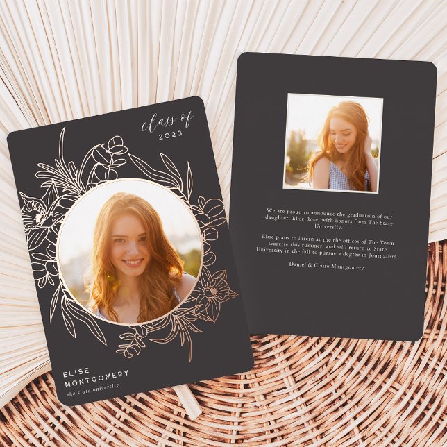 Mineral Floral Foil Photo Graduation Announcement (Creator Uploaded)