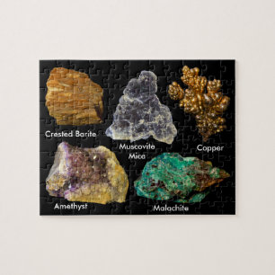 Minerals - Barite Mica Copper Amethyst Malachite Jigsaw Puzzle