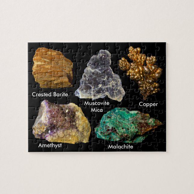 Minerals - Barite Mica Copper Amethyst Malachite Jigsaw Puzzle (Horizontal)