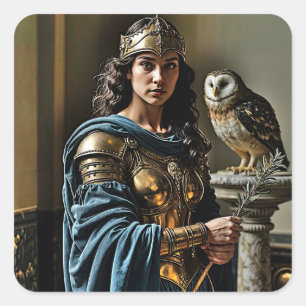 Minerva’s Silent Vigil - Roman Goddess Square Sticker