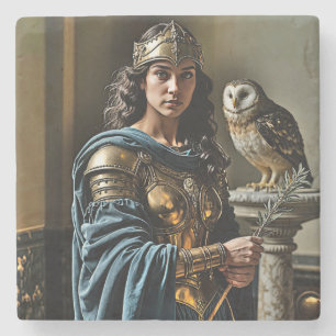 Minerva’s Silent Vigil - Roman Goddess Stone Coaster