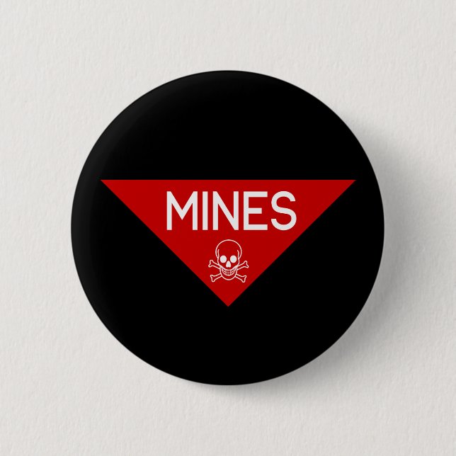 MINES SIGN | SIGNAGE | SYMBOL 6 CM ROUND BADGE (Front)