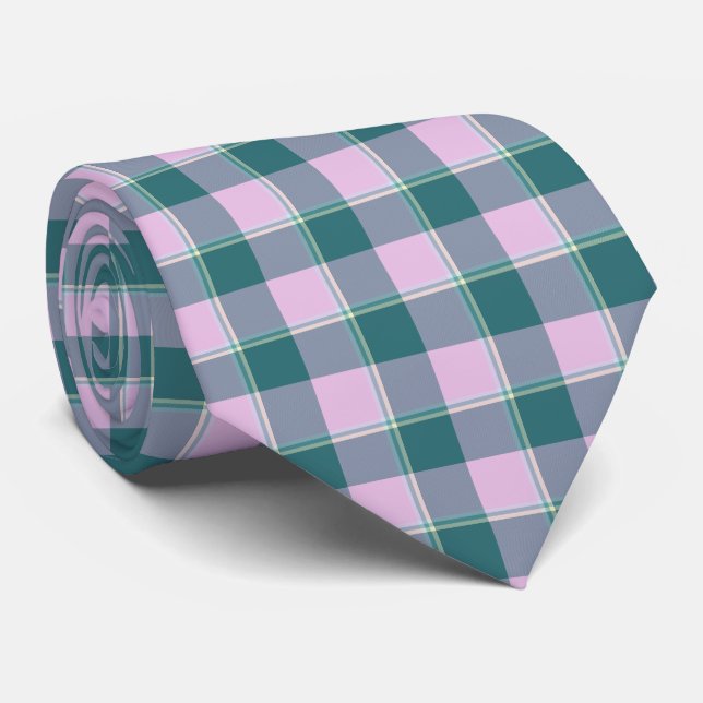Ming and Melanie Plaid Blue Pink Neck Tie (Rolled)