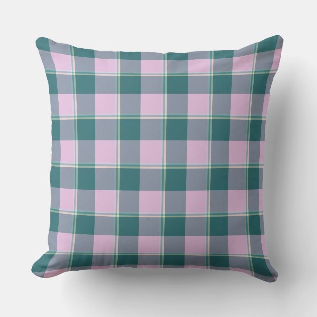 Ming and Melanie Plaid Pink Teal Cushion (Front)