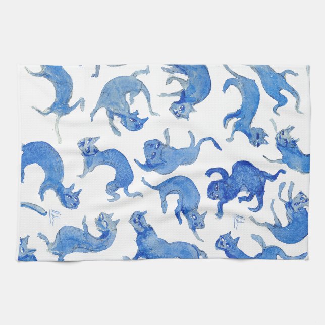 Ming Blue Floating Cats Kitchen Towel - Miao-Chi (Horizontal)