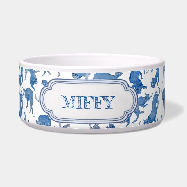 Ming Dynasty Blue & White Floating Cats Pet Bowl (Front)