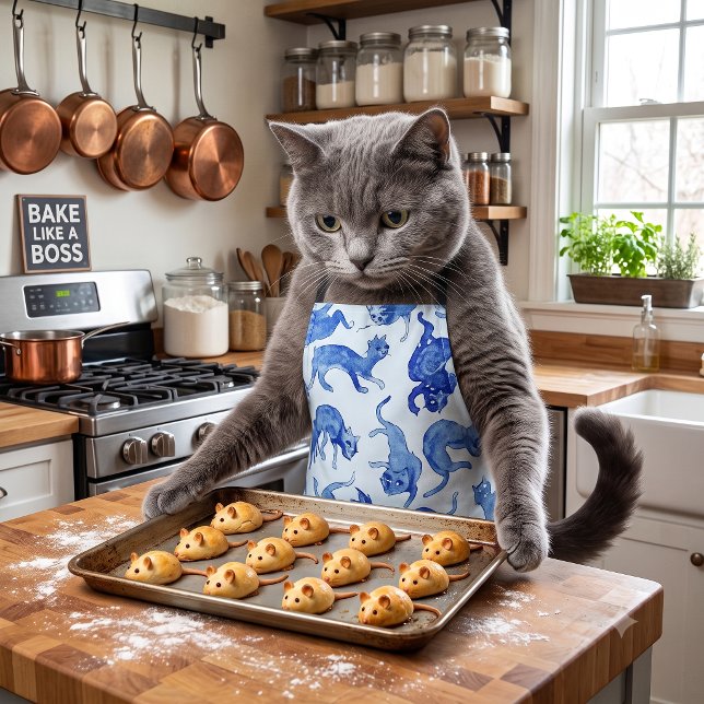 Ming Floating Cats Blue Porcelain Chef Apron (Creator Uploaded)