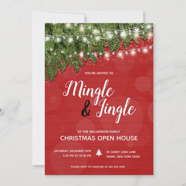 Mingle Jingle Pine Twinkle Lights Christmas Party Invitation (Front)