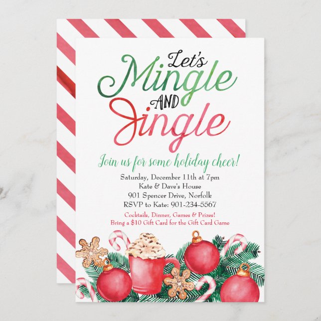 Mingle & Jingle Watercolor Painted Christmas Invitation (Front/Back)