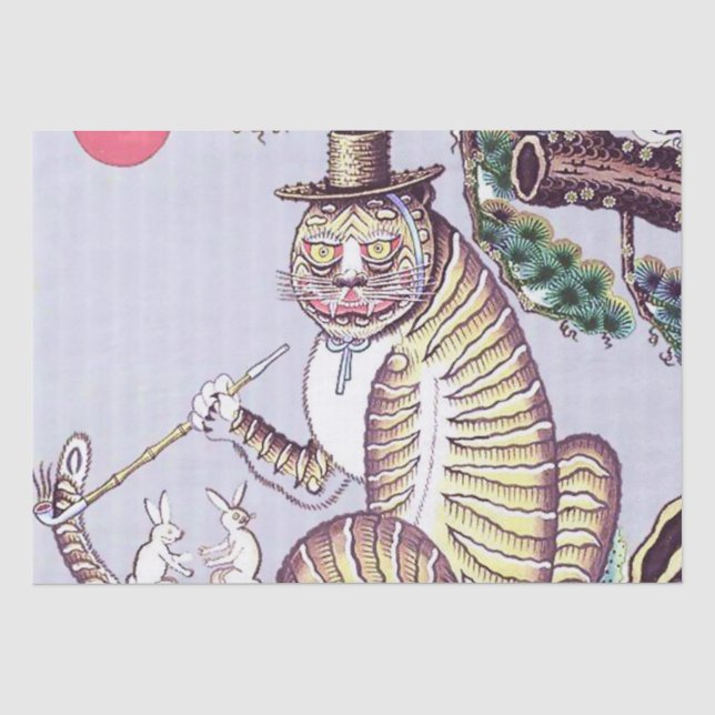 Minhwa Tiger with Rabbits and Pipe Tissue Paper (Front)