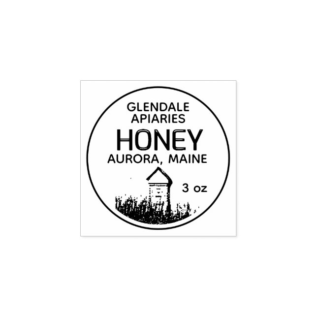 Mini 1 x 1 " Honey Label Rubber Stamp with Hive  (Imprint)
