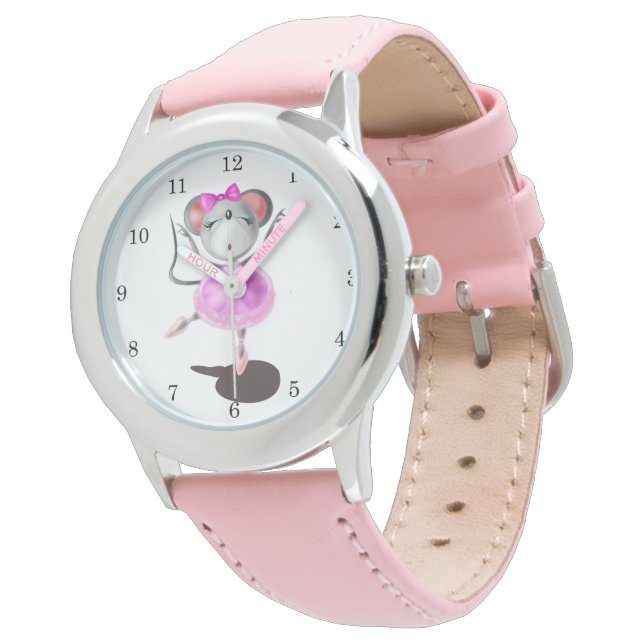 Mini 2 - Kid's Pink Leather Strap Watch (Angled)